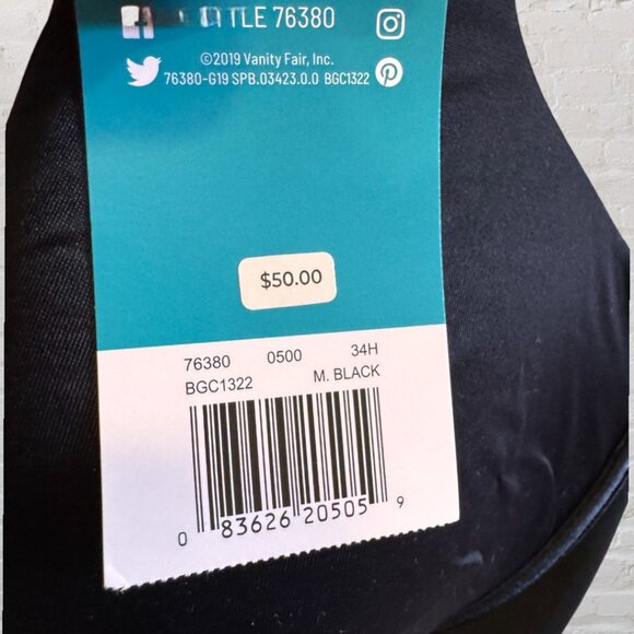 NWT VANITY FAIR 76380 Full Figure Beauty Back Underwire Smoothing Bra Black 34H - Picture 2 of 3